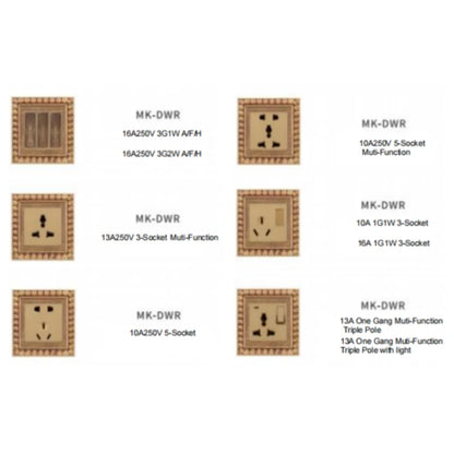 Brass electrical outlet combo with European-style socket and indicator light