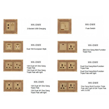 Brass electrical outlet combo with European-style socket and indicator light