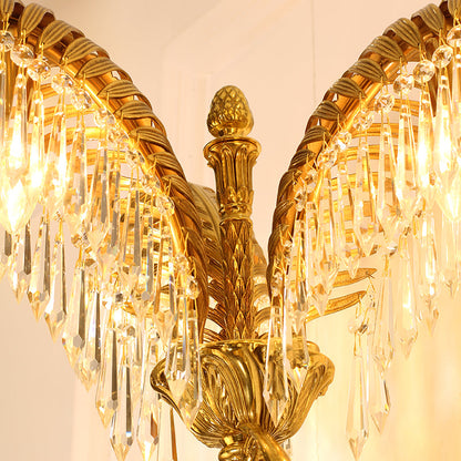 French brass crystal wall lamp with palm leaf