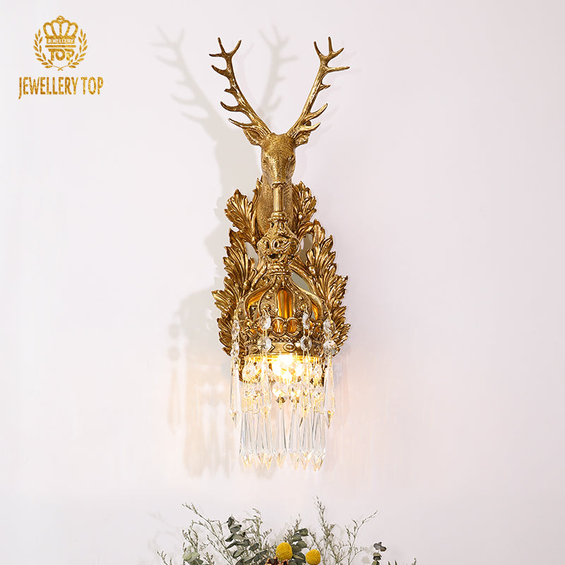 Brass Deer Wall Sconce With Mirror