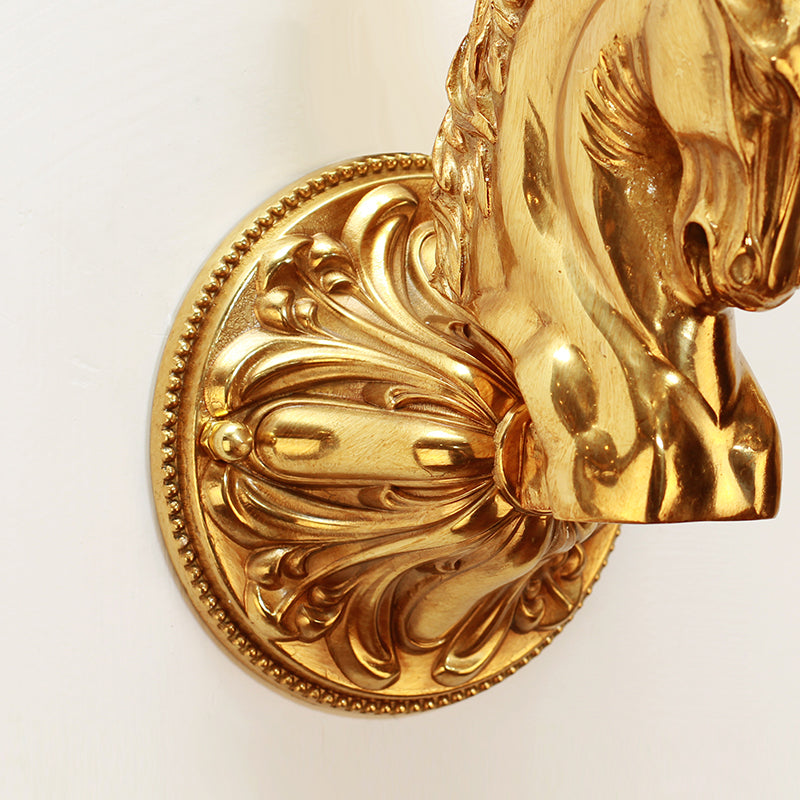 French Brass Horse Head Wall Lamp