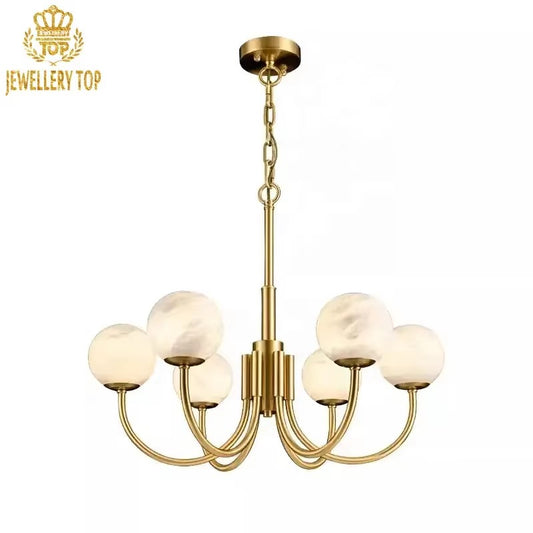 Aurialis Orb Alabaster Chandelier featuring spherical alabaster globes