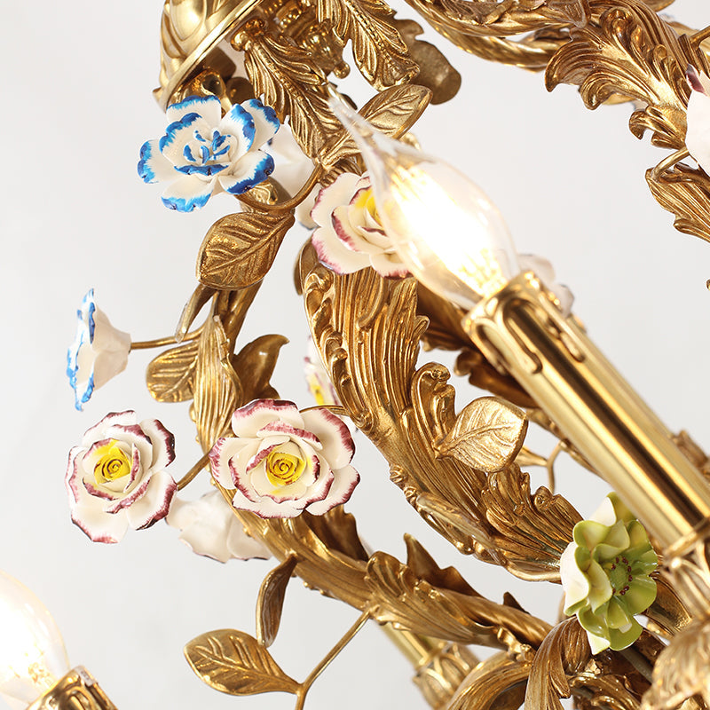 ceramic flower decorative brass chandelier