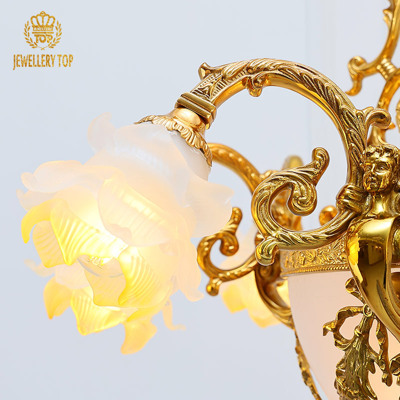 flower crystal lampshade brass chandelier