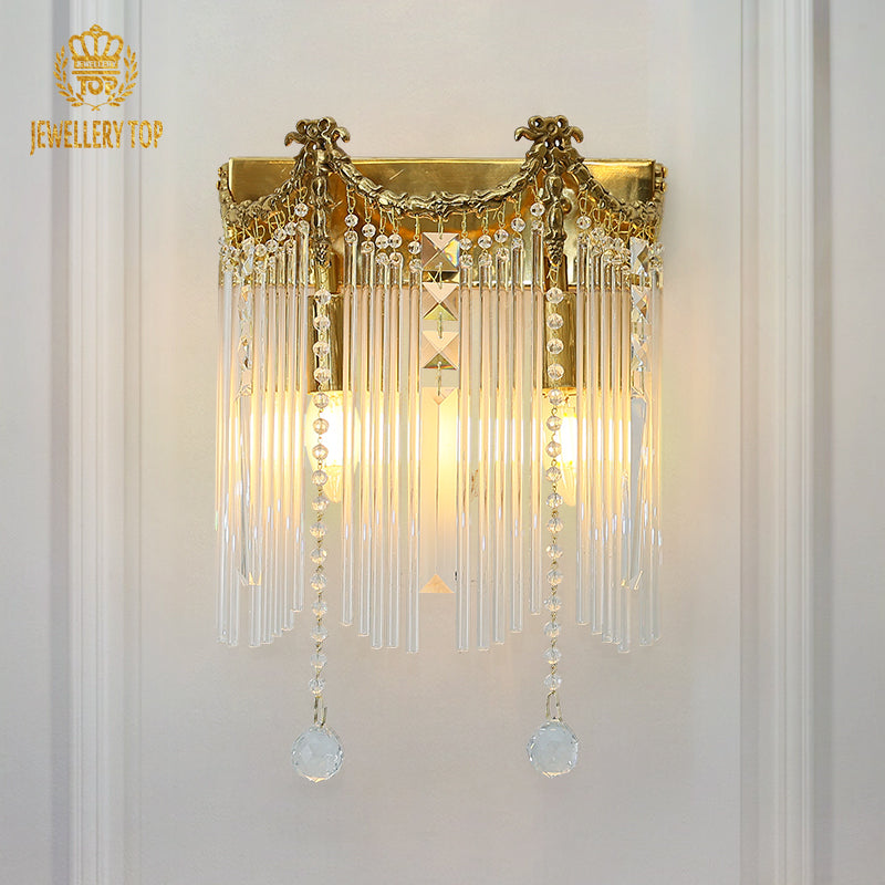 French Brass Crystal Wall Lamp