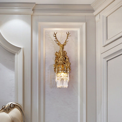 Brass Deer Wall Sconce With Mirror