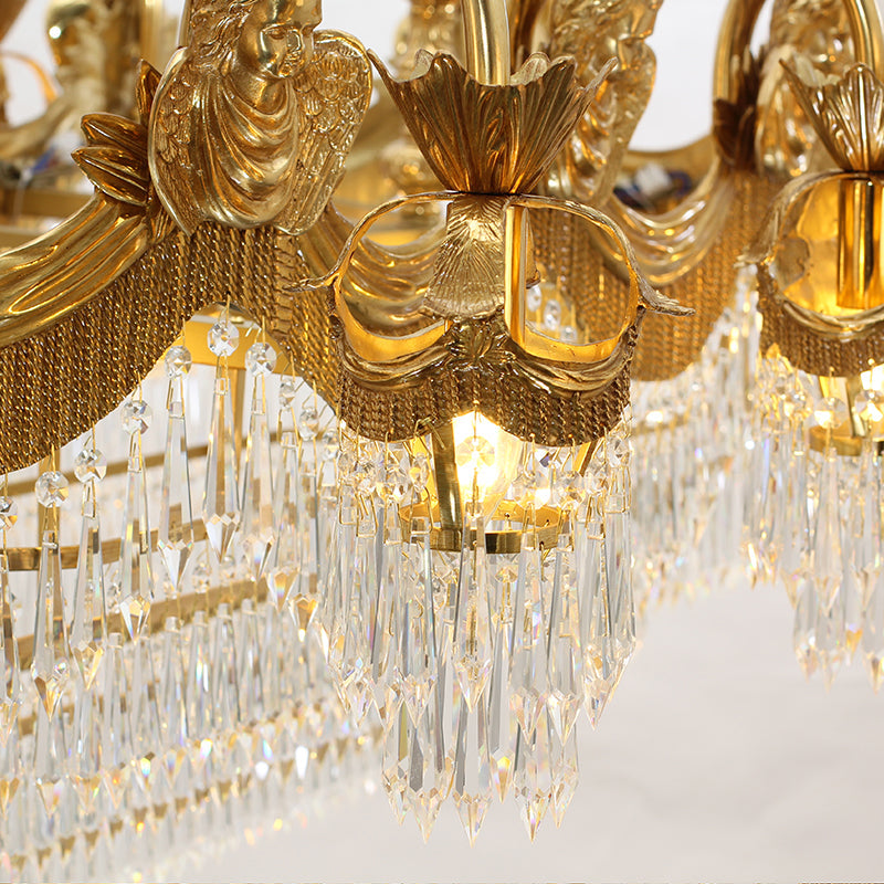 Rectangle Full Brass Crystal Chandelier