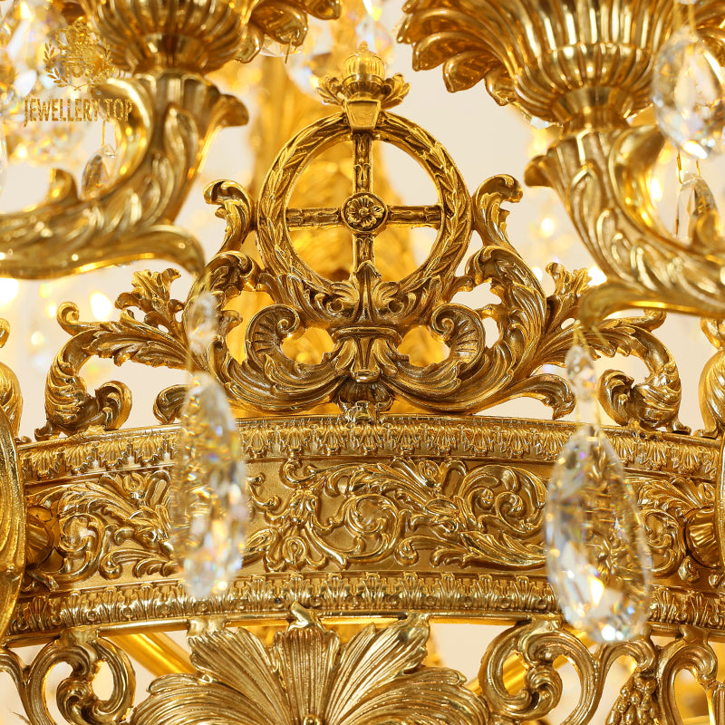 French Brass Chandelier with Crystal Chain