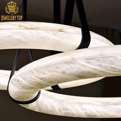 Close-up view of alabaster ring chandelier modern details