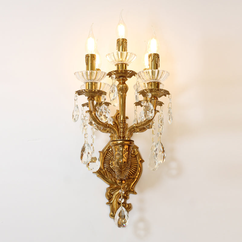 crystal decorative candle brass wall lamp