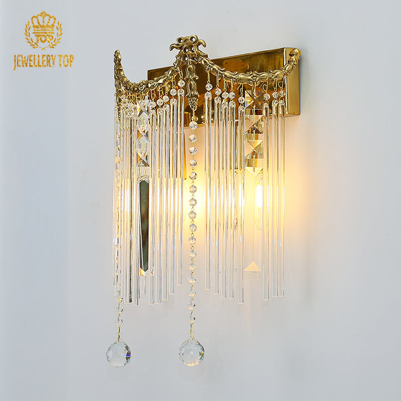 French Brass Crystal Wall Lamp