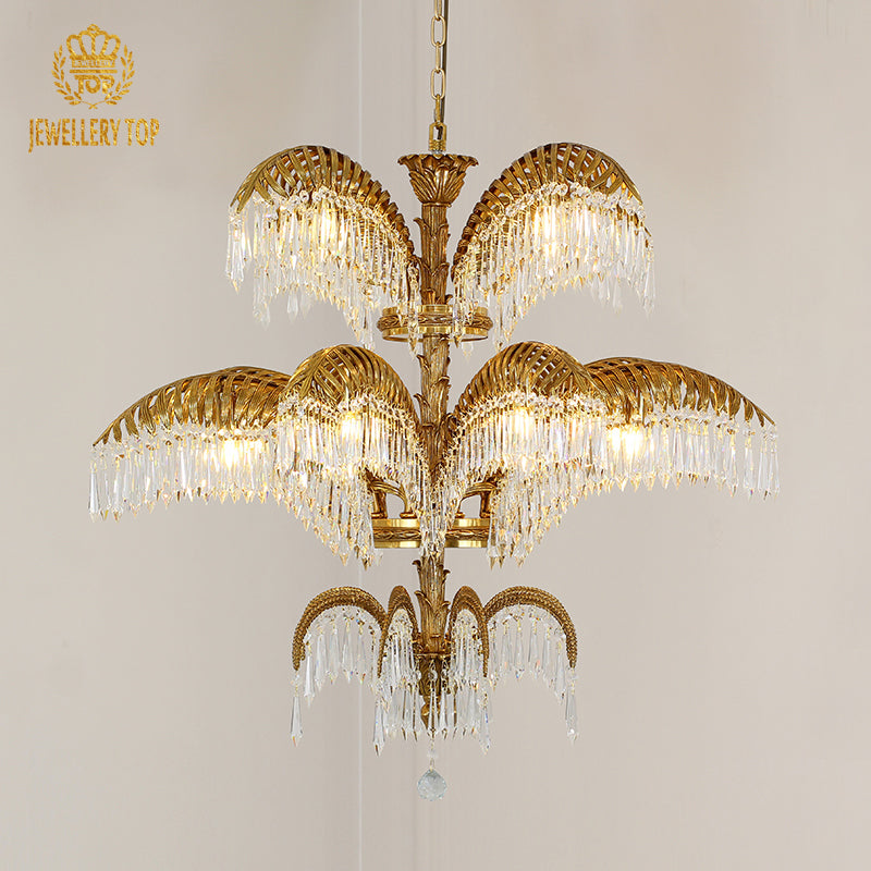 Triple Palm Brass Chandelier