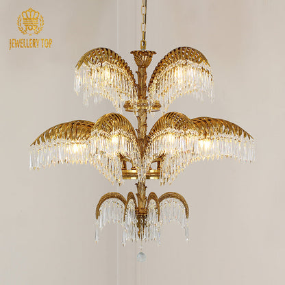 Triple Palm Brass Chandelier