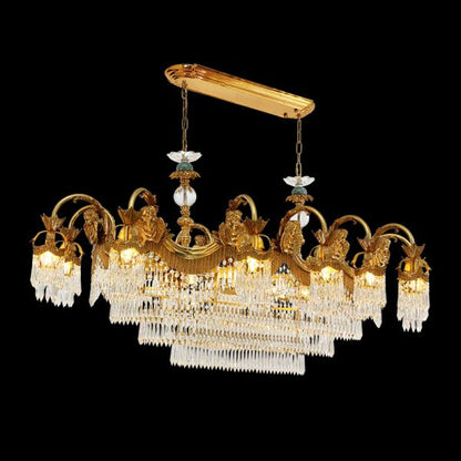 Rectangle Full Brass Crystal Chandelier