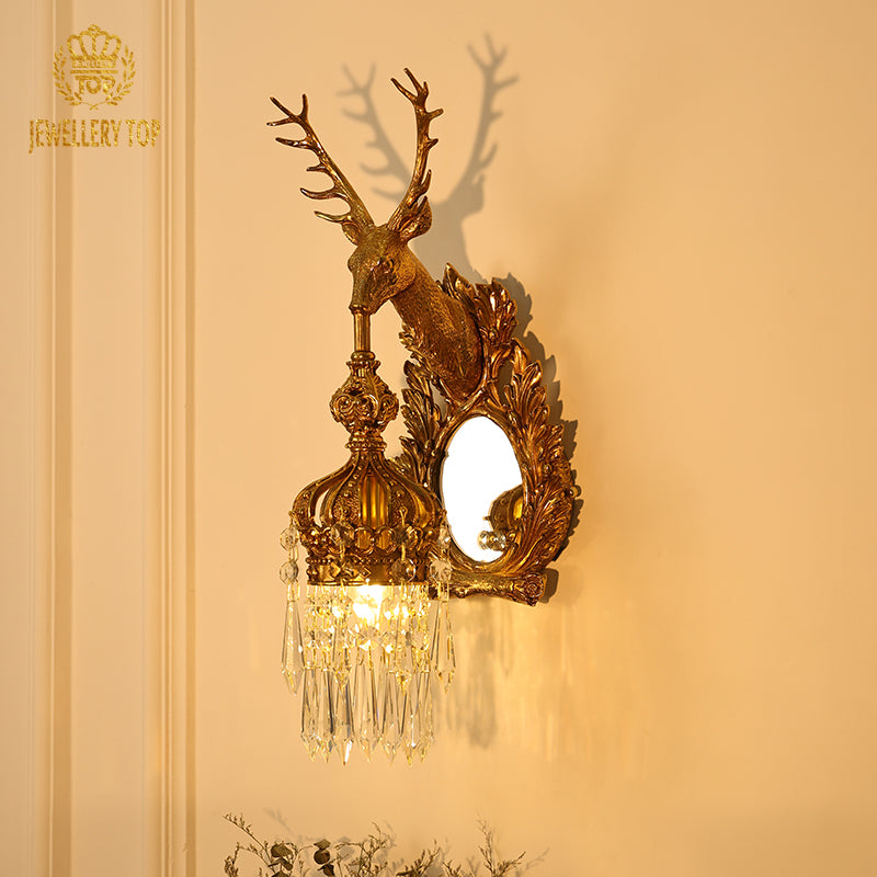 Brass Deer Wall Sconce With Mirror