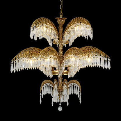 Triple Palm Brass Chandelier