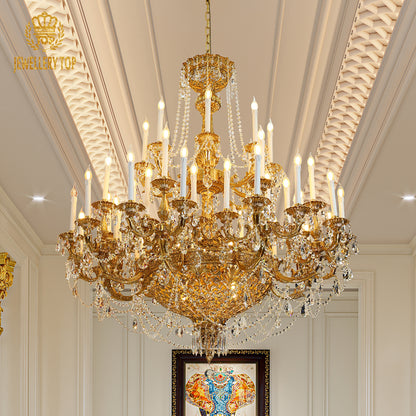 French Brass Chandelier with Crystal Chain