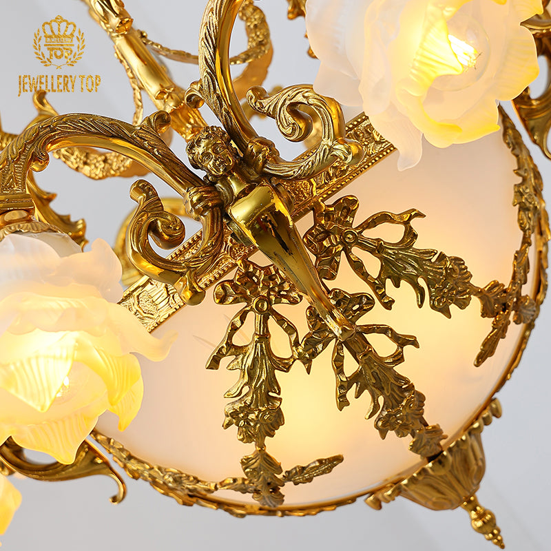 flower crystal lampshade brass chandelier