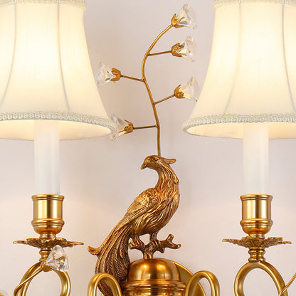 French Brass Peacock Crystal Decorative Wall Lamp