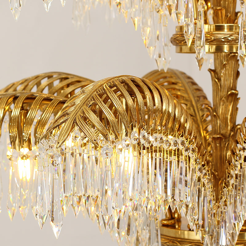 Triple Palm Brass Chandelier