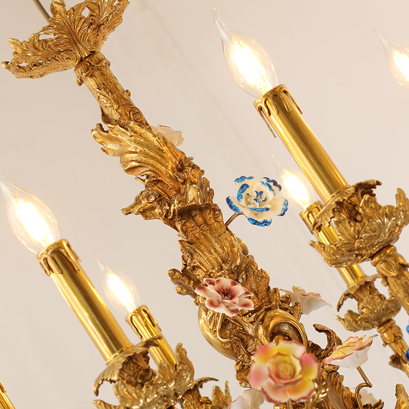 8 Lights Ceramic Flower Brass Chandelier