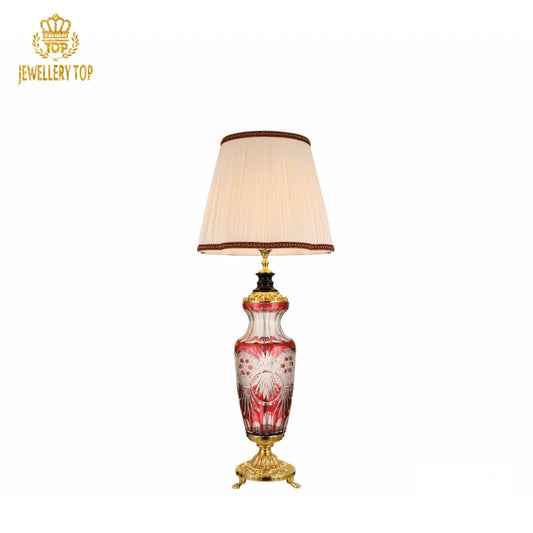 24PBO Leaded-Glass Antique Brass Light with Ruby Crystal
