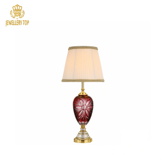 24PBO Leaded-Glass Lamp with Baroque Brass Stand & Bead Fringe