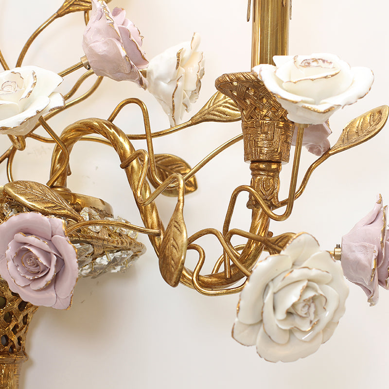 French Brass Wall Light With Purple Rose