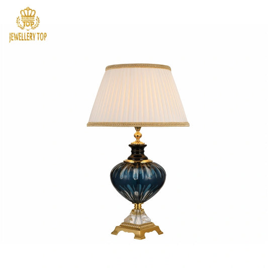 Leaded-Glass Table Lamp with Acanthus Brass Base & Ivory Shade