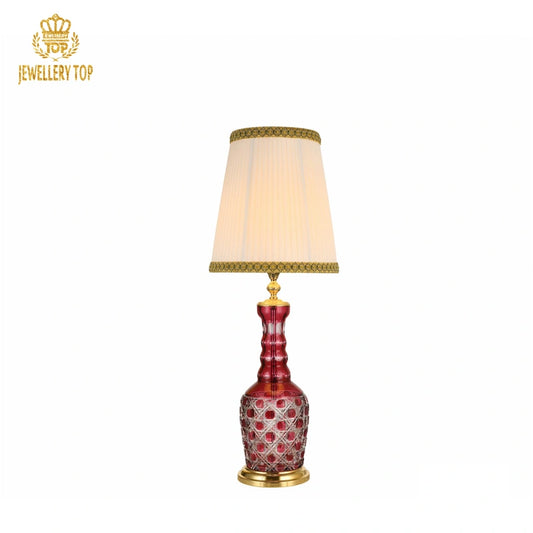 European Luxury Table Light with Diamond-Cut Green Glass