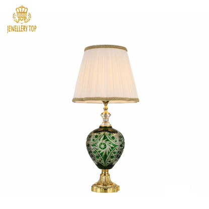 Luxury Hotel Table Lamp with Burgundy Glass & Gold Brass Base