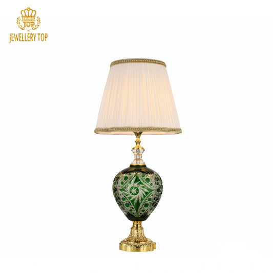 Luxury Hotel Table Lamp with Burgundy Glass & Gold Brass Base