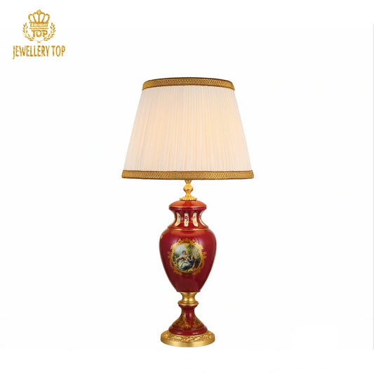 French Classical Table Lamp with Floral Brass Base & Ivory Shade