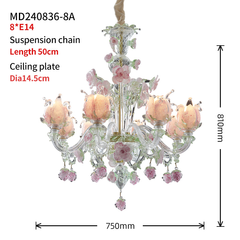 Murano Floral Glass Chandelier Pink&Green