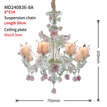 Murano Floral Glass Chandelier Pink&Green