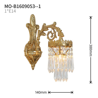 Indoor luxury decorative brass crystal wall sconce