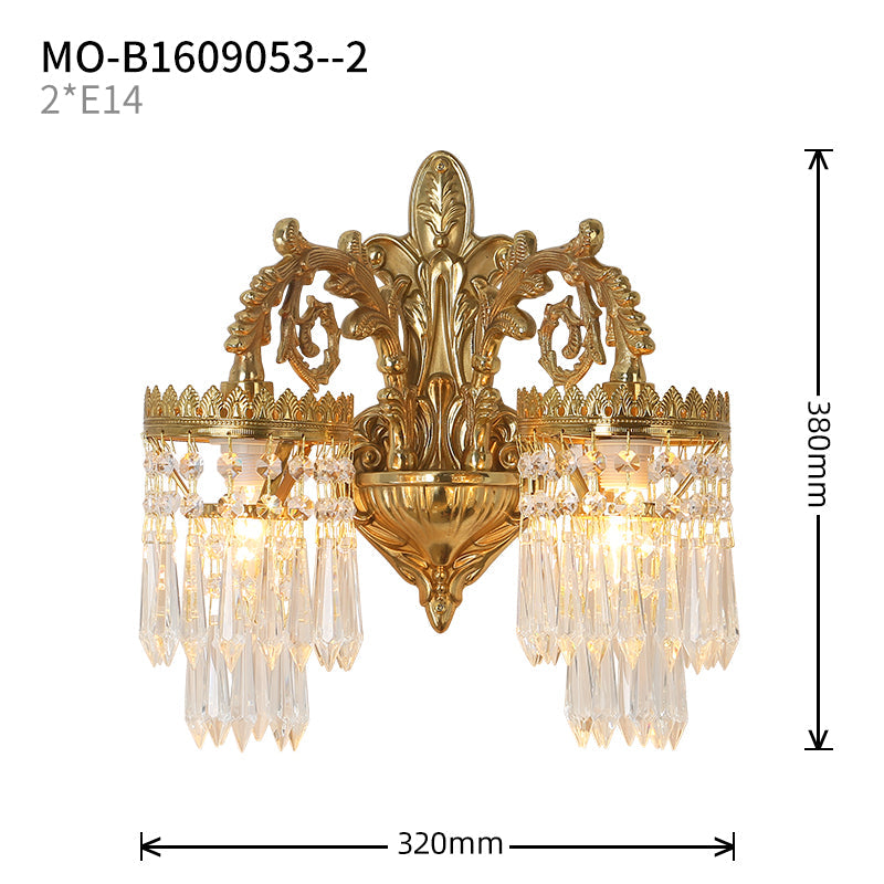 Indoor luxury decorative brass crystal wall sconce