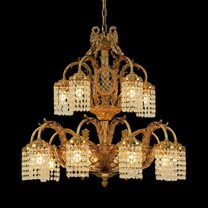 Double French Brass Chandelier with crystal shade