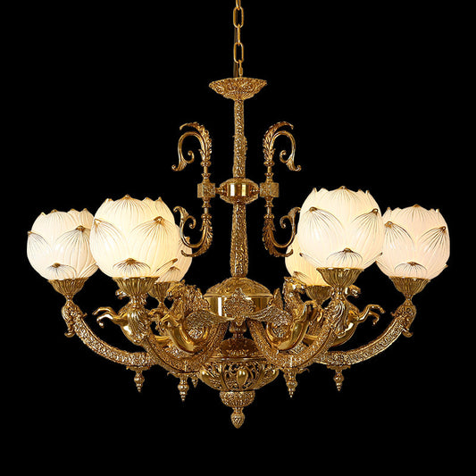 French Brass Chandelier with bud shade