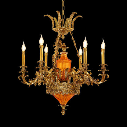 amber glass brass chandelier