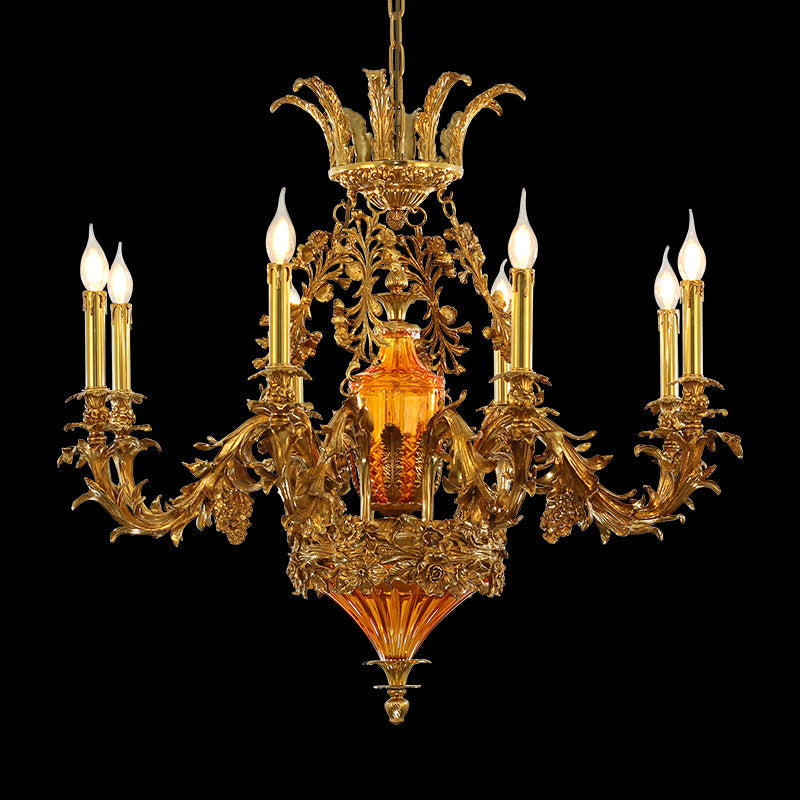 amber glass brass chandelier