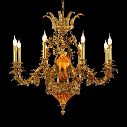 amber glass brass chandelier