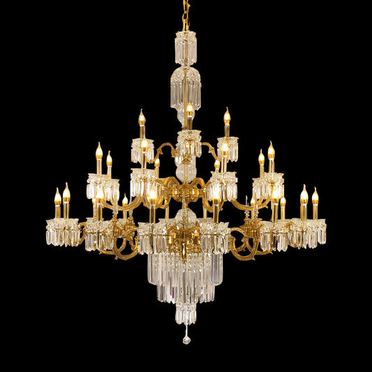 French Brass Chandelier with crystal pendant