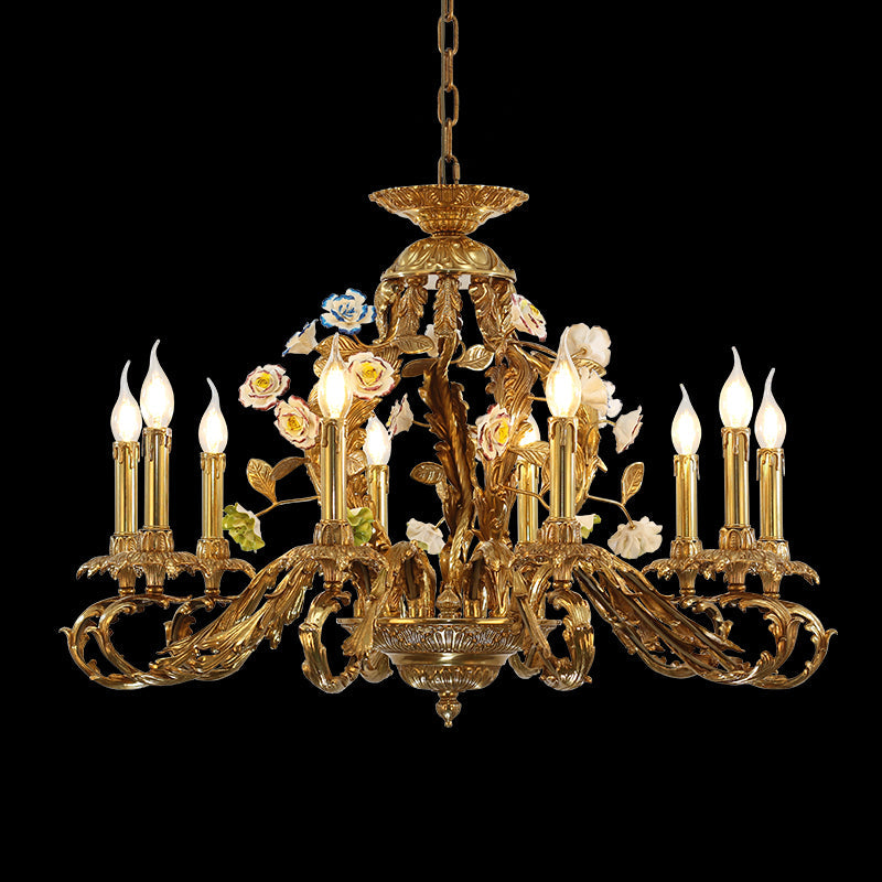 ceramic flower decorative brass chandelier