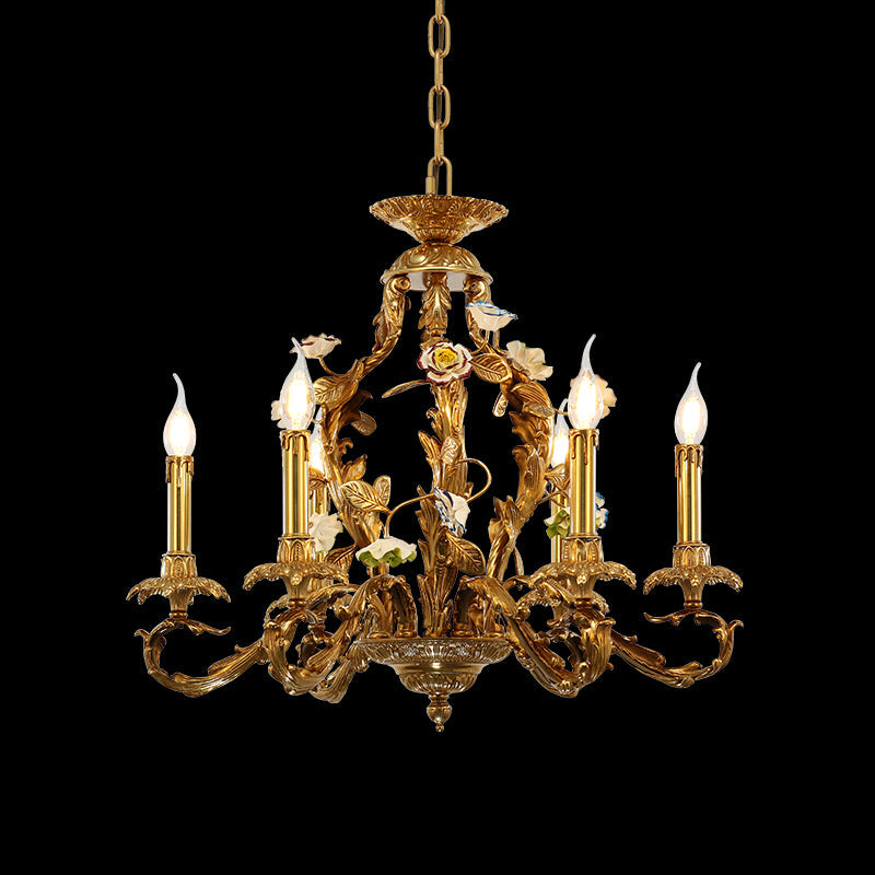 ceramic flower decorative brass chandelier