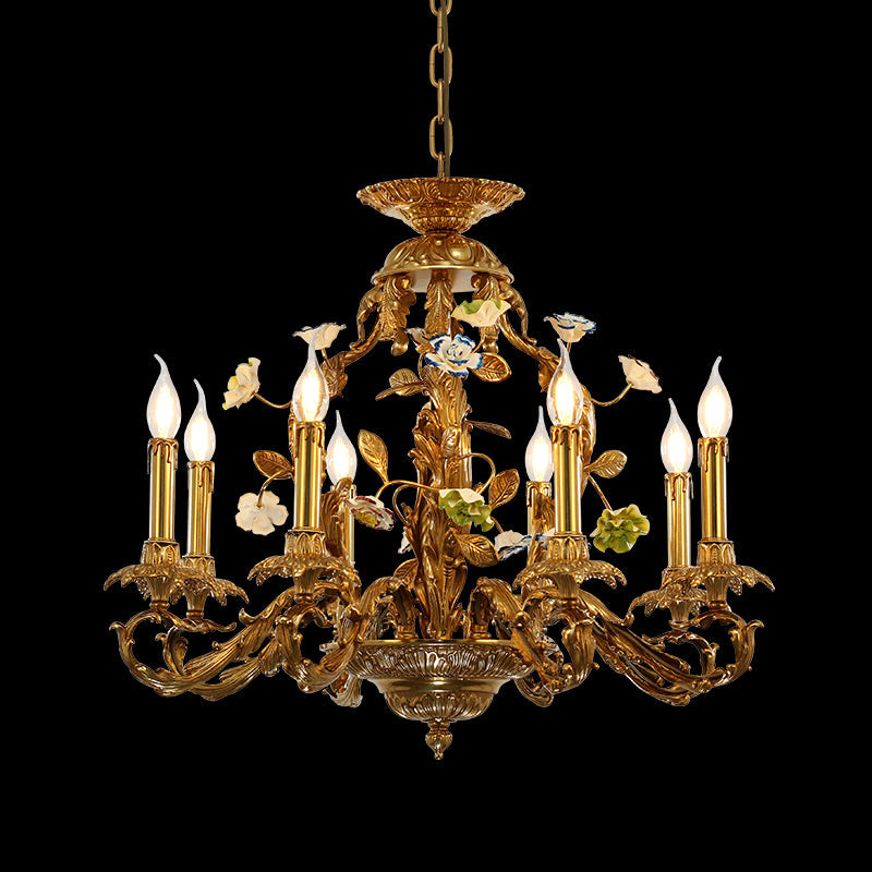 ceramic flower decorative brass chandelier