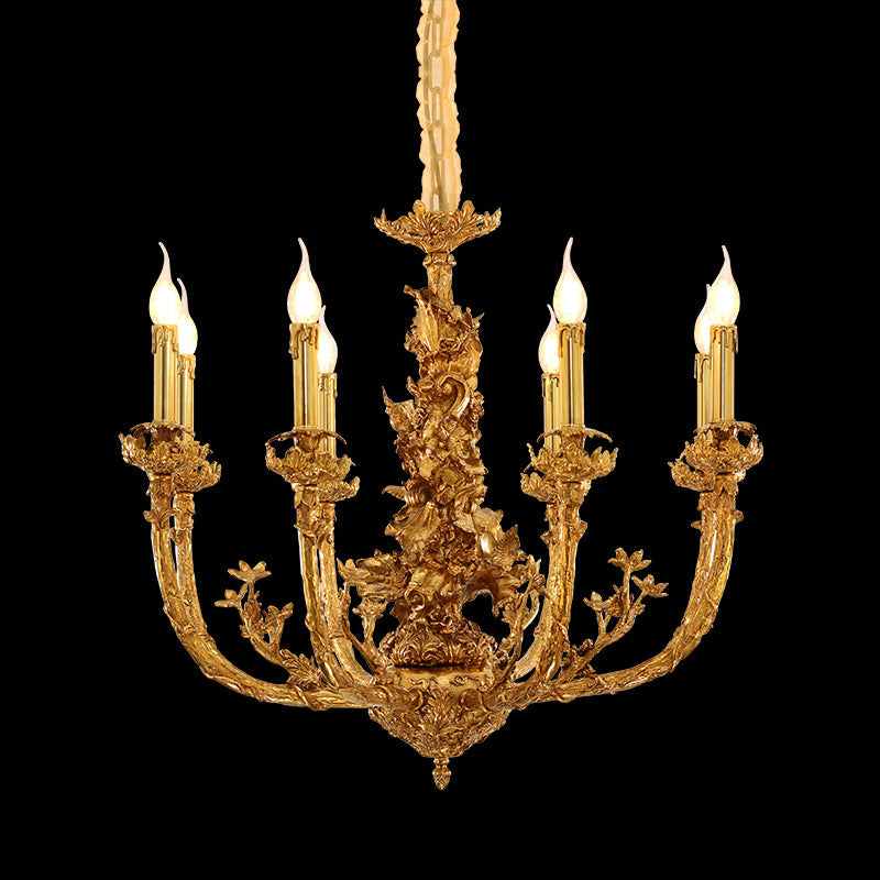 8 Lights Ceramic Flower Brass Chandelier