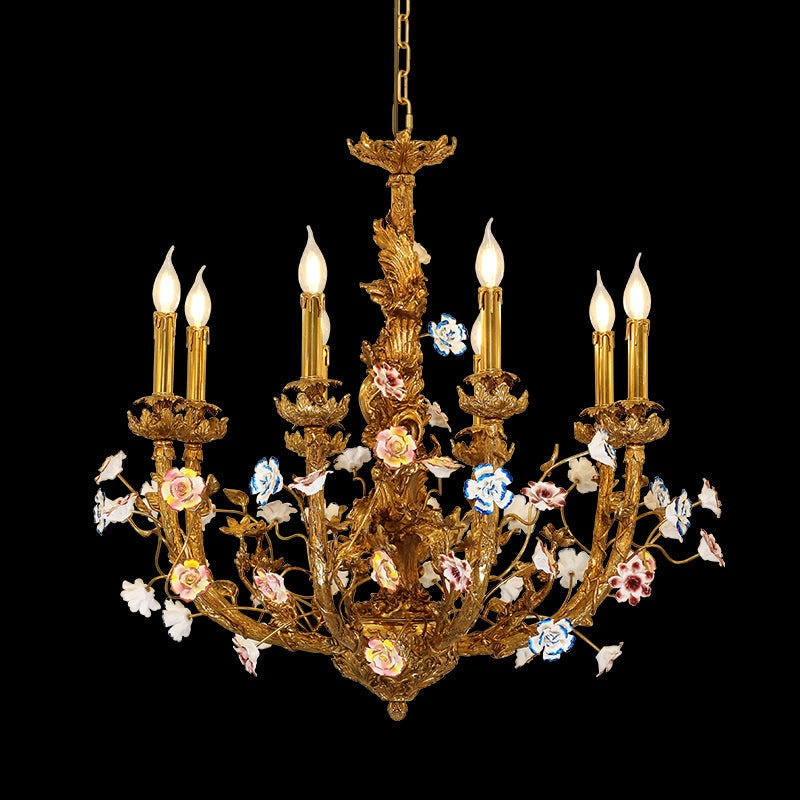 ceramic flower decorative brass chandelier