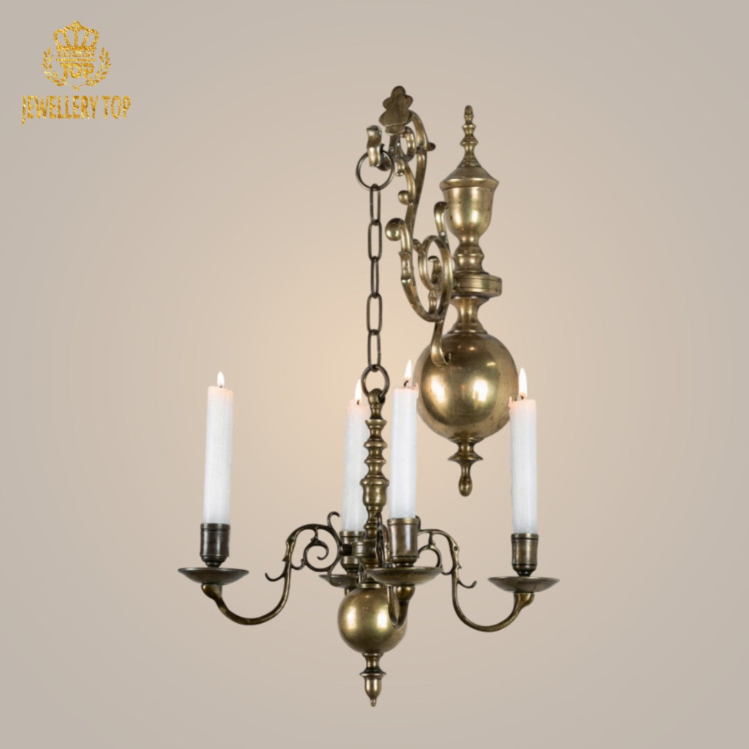 Celestial Georgian wall lamp in brass, with arms like celestial wings and candle-style lights.