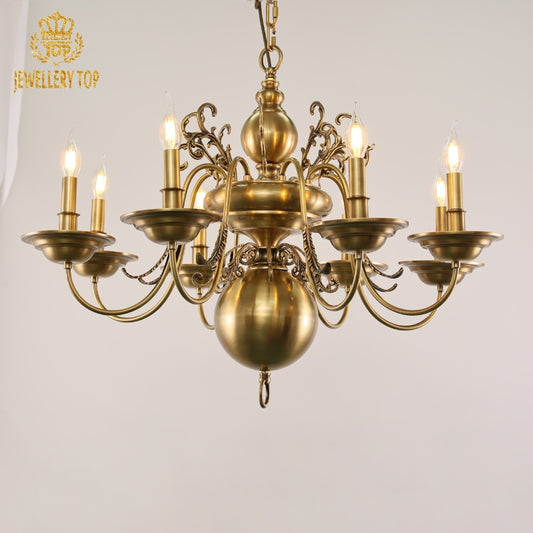 Georgian chandelier brass celestial scroll arms and engraved orb detail
